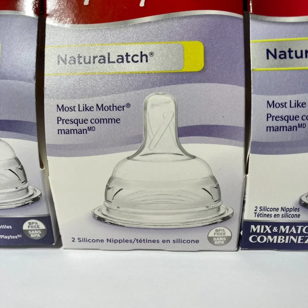 Playtex NaturaLatch Slow Flow Silicone Nipples Baby Bottle 0-3M+ (4) 2 Packs